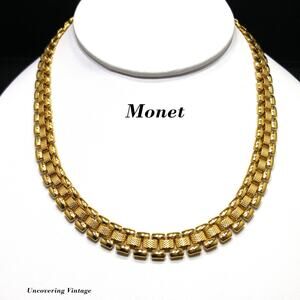 Vintage Monet Gold Plated Interlocking Chain Choker Necklace